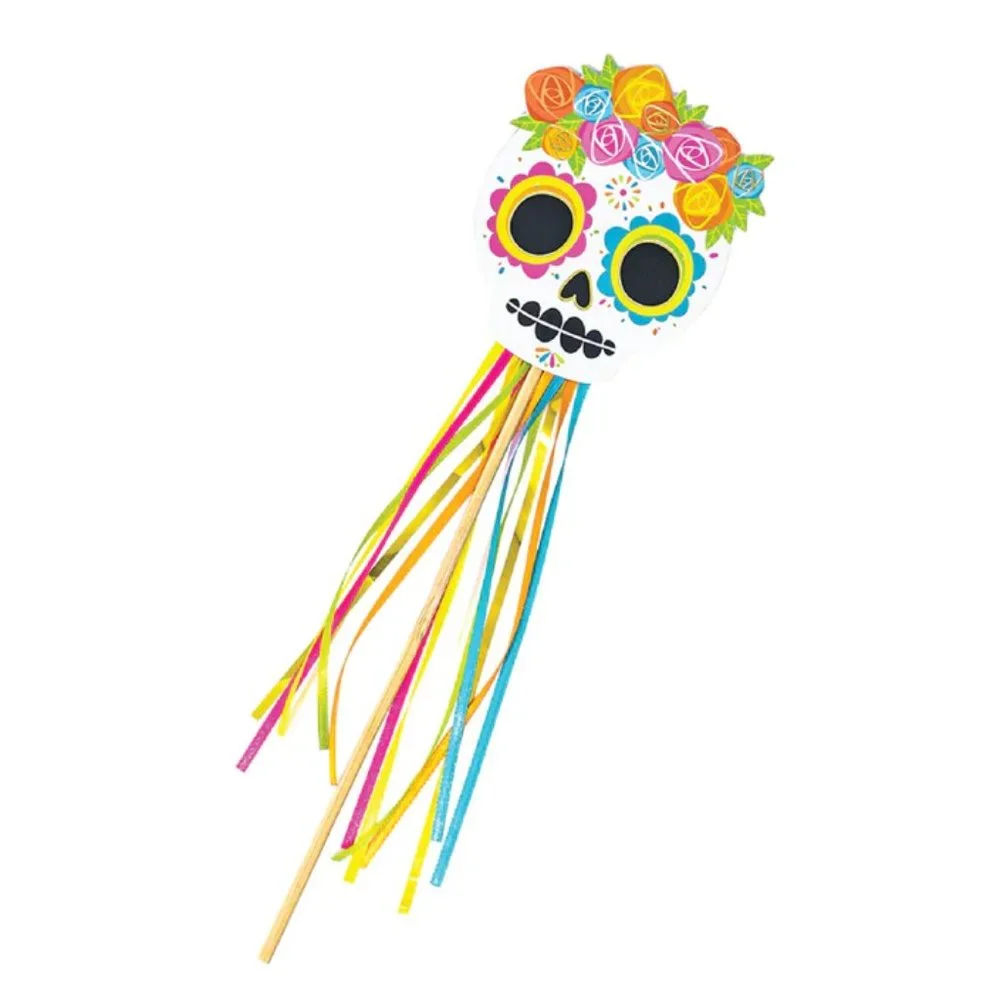 2 Packs-8pc Sugar Skull Wands Halloween Day of the Dead Dia de los Muertos